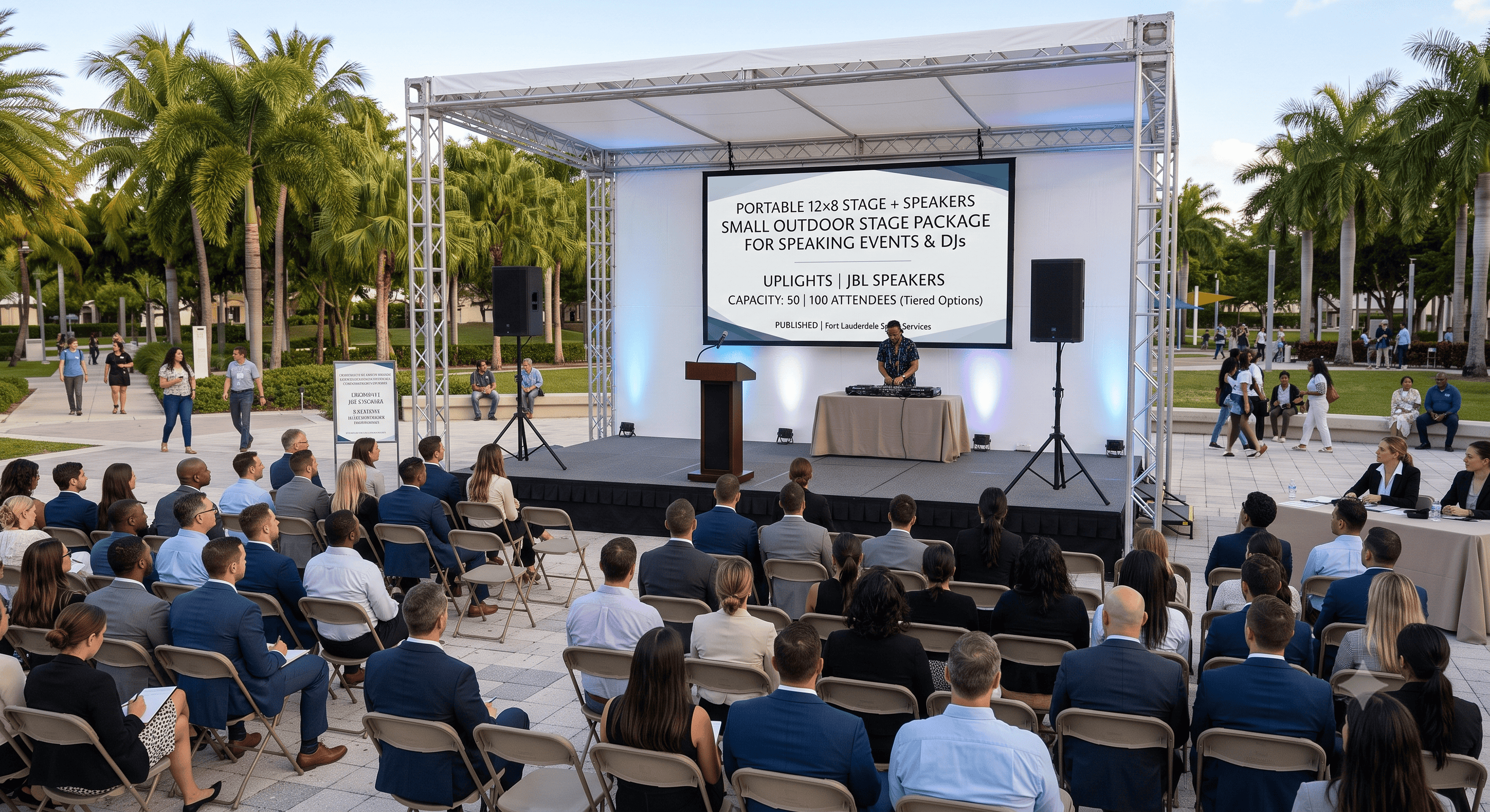 Portable 12×8 Stage + Speakers