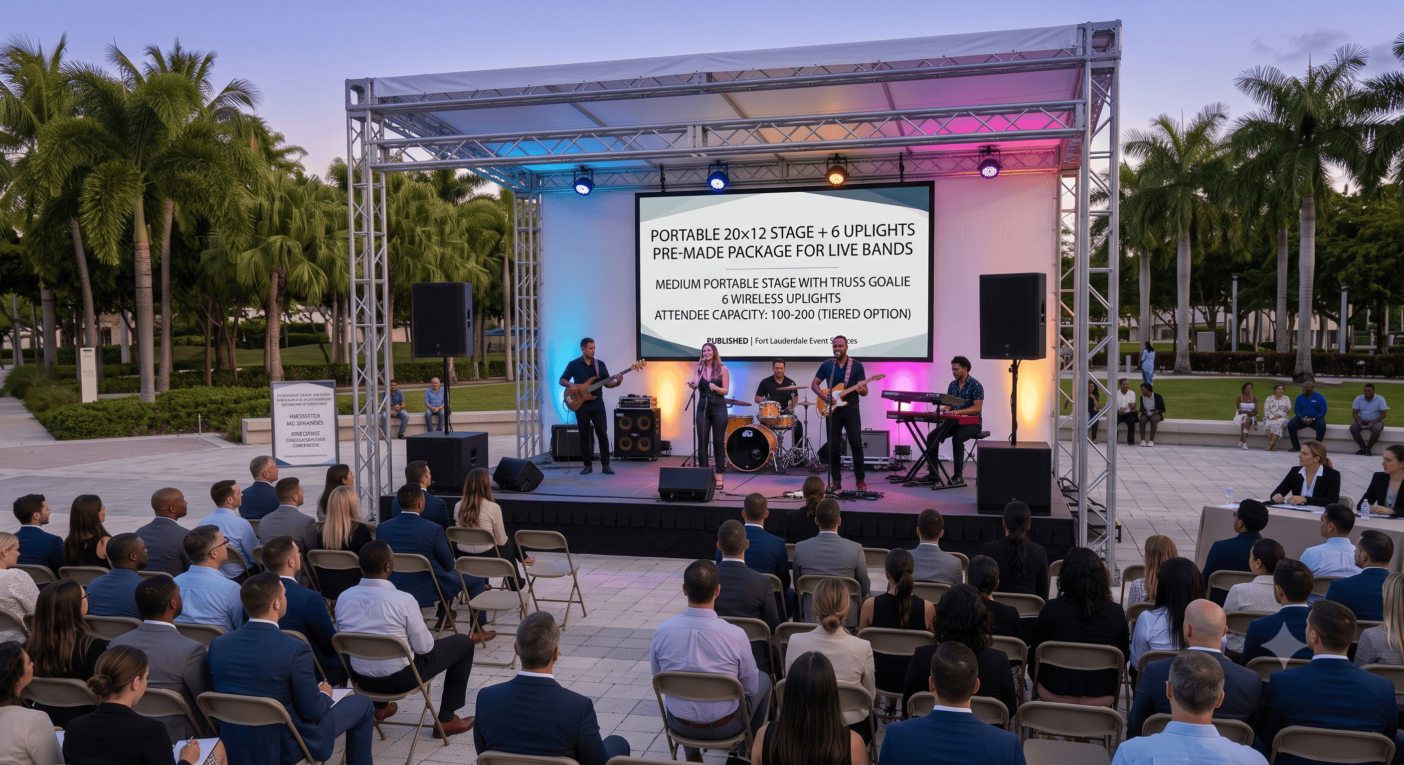 Portable 20×12 Stage + 6 Uplights