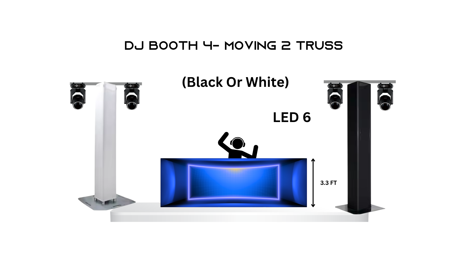 DJ Booth + 2 Truss Towers + 4 Moving Heads – Premium