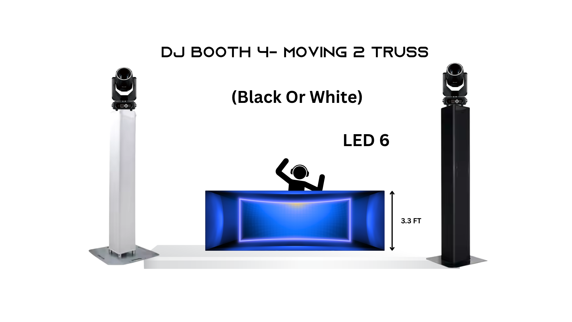 DJ Booth + 2 Truss Towers + 4 Moving Heads – Standard