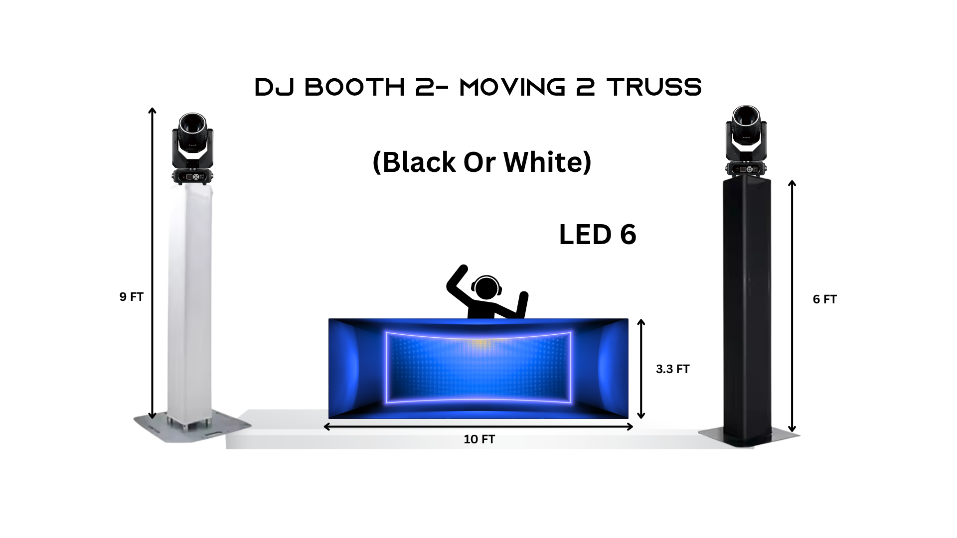 DJ Booth + 2 Truss Towers + 2 Moving Heads – Standard
