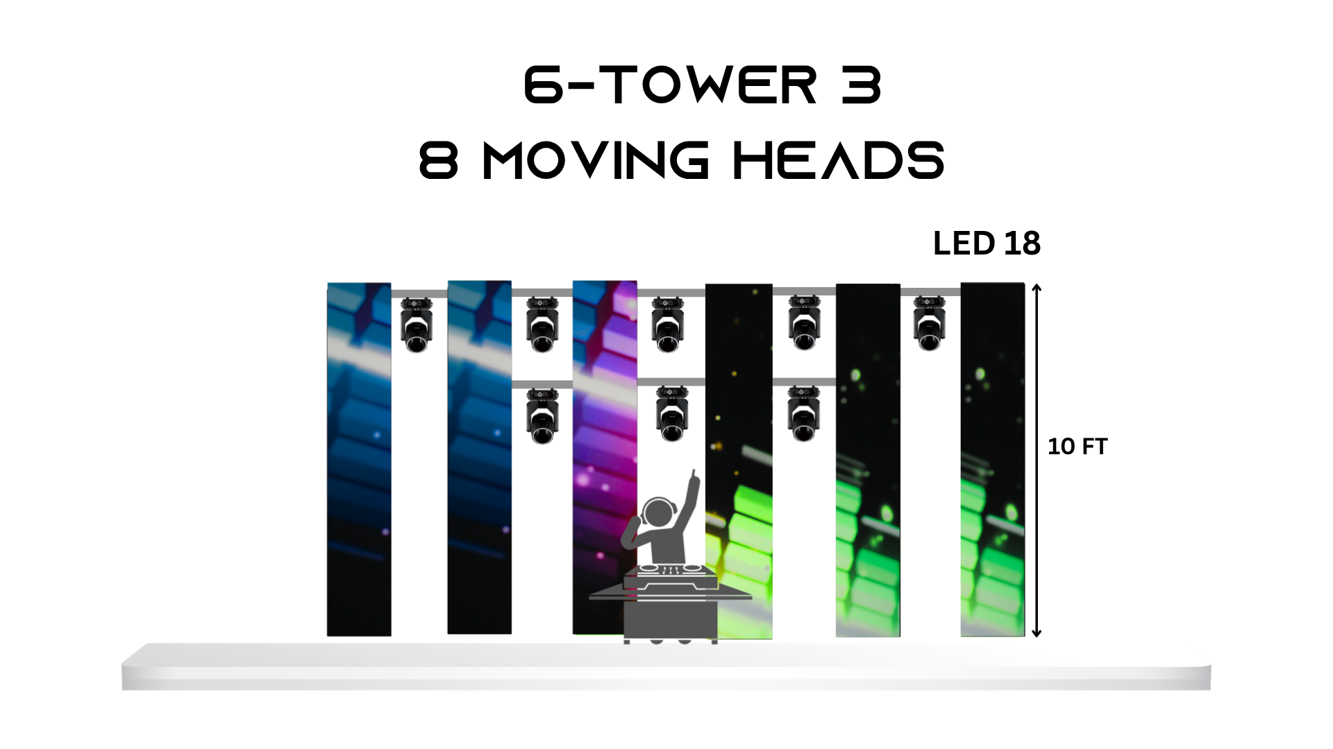 6 LED Towers + 8 Moving Heads – LED 18
