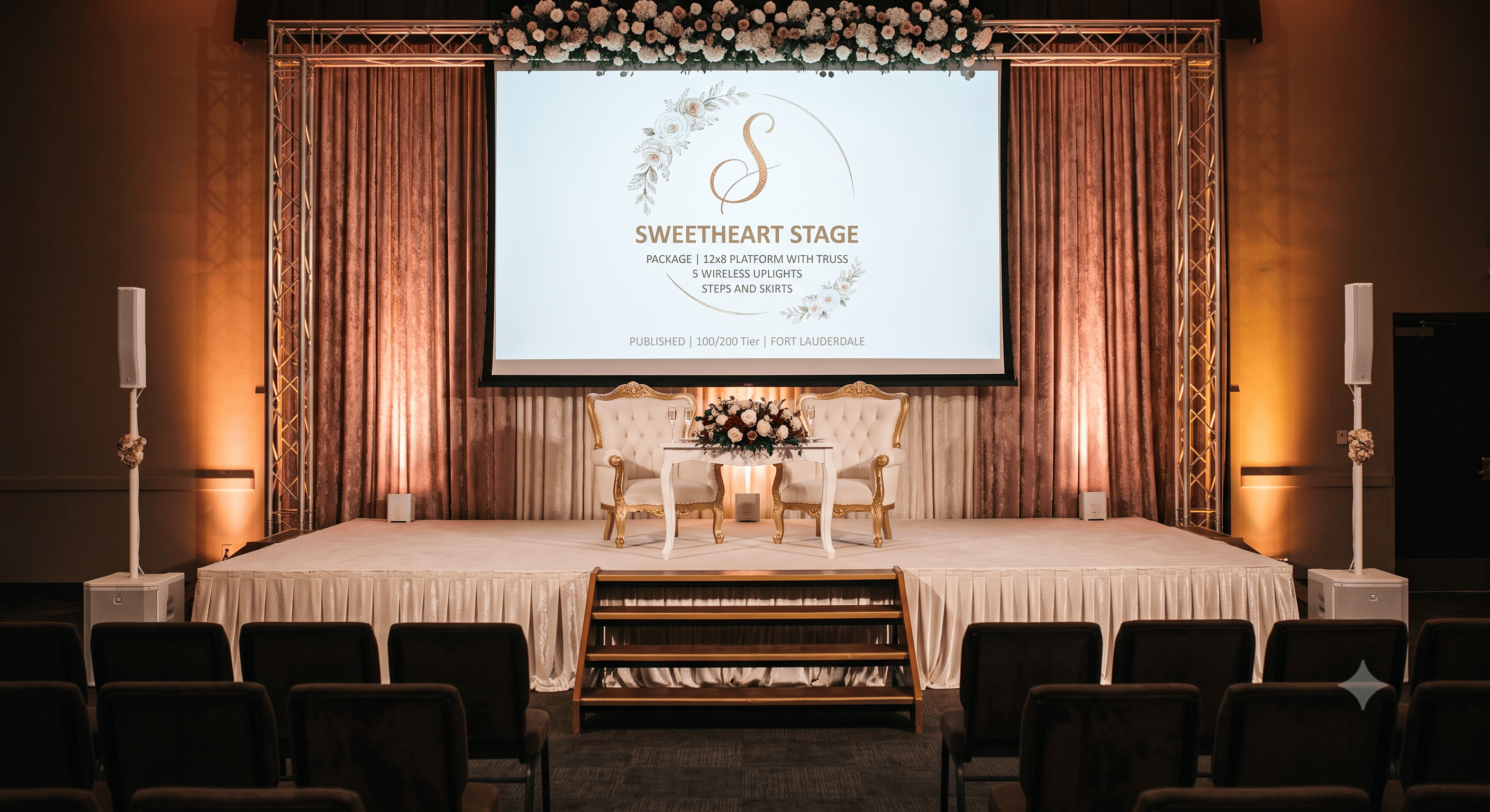 Wedding Stage 12×8 + 5 Uplights